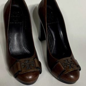 Tory Burch- Brown Leather Logoed - Heels